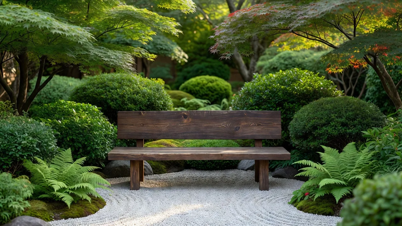 庭のウッドベンチ